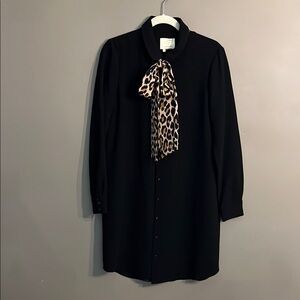 Kate Spade Griffin Black Shirt Dress with Leopard Print Accent